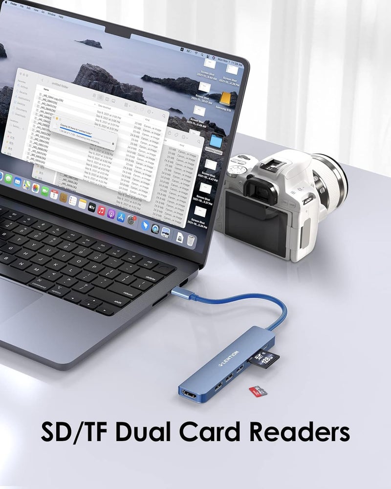 Lention محور USB C مع شحن 100 واط، HDMI 4K، قارئ بطاقات مزدوج، متوافق مع USB 3.0 و 2.0 ل MacBook Pro 2023-2016، Mac Air/Surface الجديدة، Chromebook، المزيد، محول سائق مستقر (CB-CE18، أزرق) - Image 3